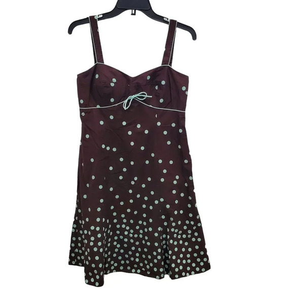 R&K Originals Petite Women's Brown‎ & Mint Polka Dot Pin Up Dress Size 6P - Picture 1 of 4